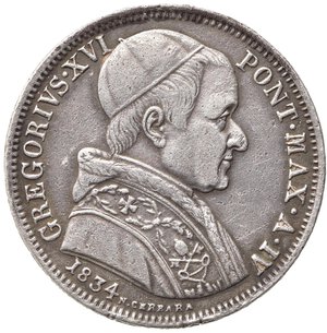 obverse: ROMA. Stato Pontificio. Gregorio XVI (1831-1846). 50 baiocchi 1834. Ag. Gig. 84. Da montatura. MB