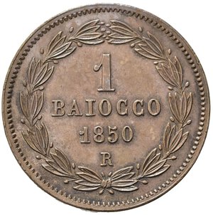 reverse: ROMA. Stato Pontificio. Pio IX (1846-1870). Baiocco 1850 R anno V. Cu. Gig. 226a. SPL+