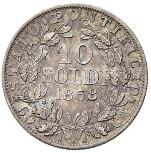 reverse: ROMA. Stato Pontificio. Pio IX (1846-1870). 10 soldi 1868 anno XXIII. Ag (2.5 g - 18,5 mm). Gig. 308a R2. SPL-FDC.