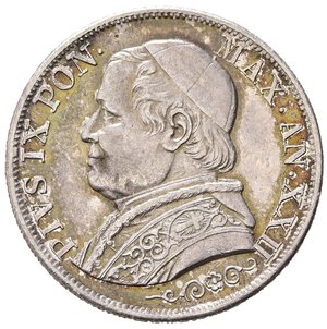 obverse: ROMA. Stato Pontificio. Pio IX (1846-1870). 1 Lira 1868 anno XXII. Ag. Gig.300. patina iridescente. SPL+