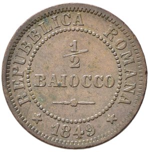 reverse: ROMA. Seconda Repubblica Romana (1848-1849). 1/2 Baiocco 1849. Cu. Gig. 10. BB