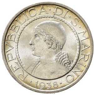 obverse: SAN MARINO. Vecchia monetazione. 5 lire 1938. Ag. Gig. 24. FDC