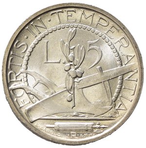 reverse: SAN MARINO. Vecchia monetazione. 5 lire 1938. Ag. Gig. 24. FDC