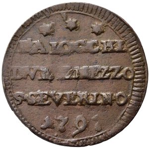obverse: SAN SEVERINO. Stato Pontificio. Pio VI (1775-1799). Sampietrino (Ridotto) da 2 e 1/2 baiocchi 1797. CU (7,34 g - 28 mm). MIR 3003. BB 