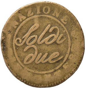 reverse: TORINO. Repubblica Piemontese (1798-1799). 2 Soldi anno 9. AE (10,80 g). C/rigato obliquo. Gig. 3a. Rara. MB-BB