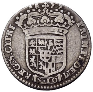 reverse: Vittorio Amedeo II (1675-1730). Reggenza della madre (1675-1680). Torino. Mezza lira 1679 Ag (2,81 g). MIR 839e- R2. qMB