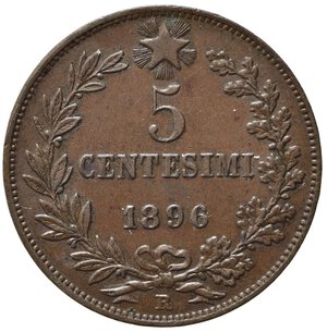 reverse: Umberto I (1878-1900). 5 centesimi 1896 Roma. Cu. Gig. 52. BB-SPL