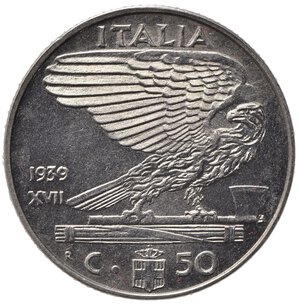 reverse: Vittorio Emanuele III (1900-1943). 50 centesimi 1939 XVII leggermente magnetica 