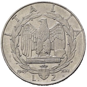 reverse: Vittorio Emanuele III (1900-1943). 2 lire 1943 serie Impero. Gigante 124 rara. BB+/qSPL
