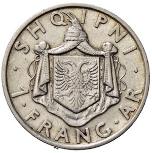 reverse: ALBANIA. Zog I (1928-1939). 1 Frang Ar 1935. Ag. KM#16. qSPL