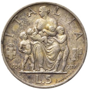reverse: Vittorio Emanuele III (1900-1943). 5 lire 1936. Gig. 83. SPL