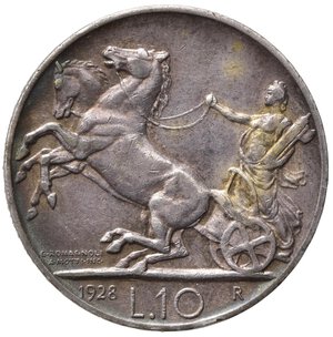 reverse: Vittorio Emanuele III (1900-1943). 10 lire 1928 *una rosetta 
