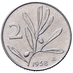 reverse: REPUBBLICA ITALIANA. 2 lire 1958 