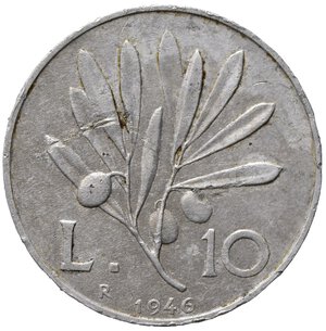 reverse: Repubblica Italiana. Monetazione in lire (1946-2001). 10 lire 1946 