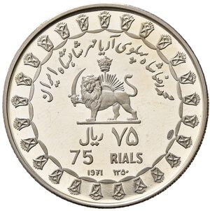 obverse: IRAN. 75 Rials SH 1350 (1971). Ag. KM#1186. Proof