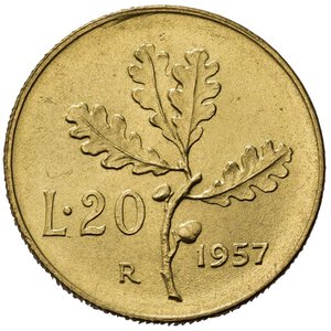 reverse: REPUBBLICA ITALIANA. 20 lire 1957 