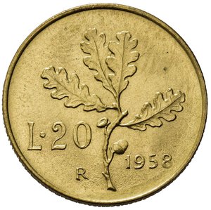 reverse: REPUBBLICA ITALIANA. 20 lire 1958 