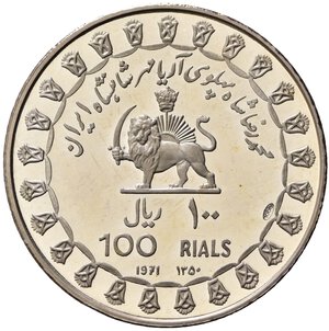 obverse: IRAN. 100 Rials SH 1350 (1971). Ag. KM#1187. Proof