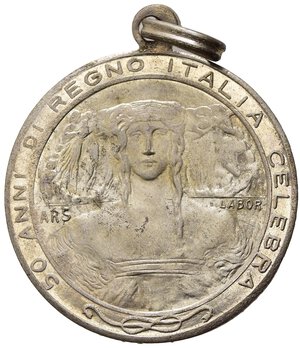 obverse: TORINO. Medaglia cinquantenario dell Unità d Italia. Ricordo Esposizione Torino Roma 1911. AE argentato (7,23 g - 26,3 mm). qFDC
