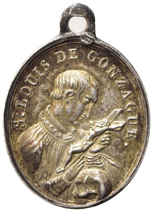 obverse: MEDAGLIE RELIGIOSE. Francia. Sec. XIX. Medaglia con San Luigi Gonzaga Ag (1,94 g). qFDC