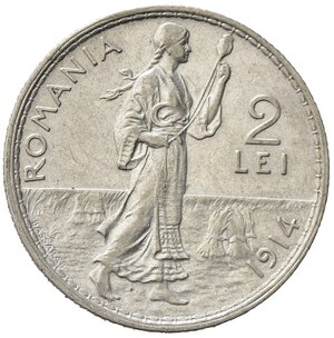 reverse: ROMANIA. Carol I (1866-1914). 2 Lei 1914. Ag. KM#42. SPL