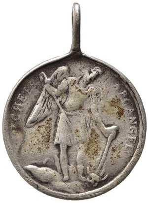 obverse: MEDAGLIE RELIGIOSE. ROMA (XIX sec.). Medaglia con San Michele Arcangelo. Ag (3,38 g - 23 mm).MB