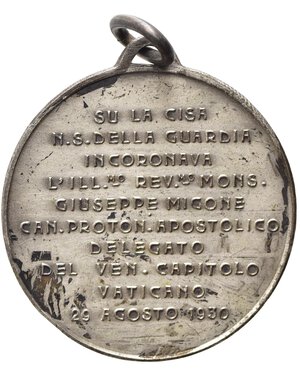 reverse: RELIGIOSE. Medaglia 1930 Nostra Signora de la guardia su la Cisa