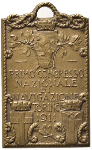 reverse: NAVI. TORINO. Medaglia Primo Congresso Nazionale di Navigazione 1911. AE (9,69 g). SPL