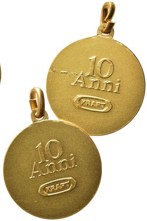 reverse: PERSONAGGI. Galileo Galilei. Coppia di medaglie pubblicitarie 10 anni Kraft. AE dorato (6,07 g). FDC