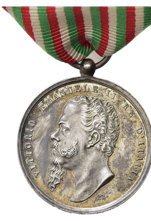 obverse: SAVOIA. Vittorio Emanuele II. Medaglia Guerre per l Indipendenza. Ag (32 mm). qFDC