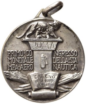 reverse: VENTENNIO FASCISTA. ROMA. Medaglia Primo Congresso Mondiale della stampa Aeronautica 1939. Ag (13,94 g - 30,5 mm). SPL