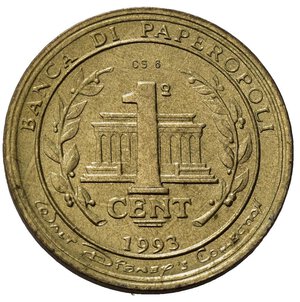 reverse: GETTONI. IPZS. Gettone Disney 1 cent 1993 Paperopoli (2,73 g). SPL 