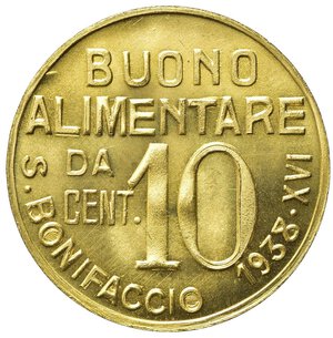 obverse: GETTONI. S.BONIFACIO. Gettone buono alimentare da 10 centesimi 1938 XVI. AE dorato (2,50 g). San Vincenzo De Paoli. FDC