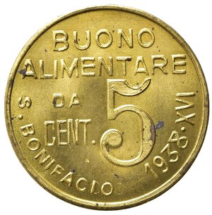 obverse: GETTONI. S.BONIFACIO. Gettone buono alimentare da 5 centesimi 1938 XVI. AE dorato (2,00 g). San Vincenzo De Paoli. qFDC