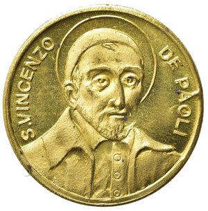 reverse: GETTONI. S.BONIFACIO. Gettone buono alimentare da 5 centesimi 1938 XVI. AE dorato (2,00 g). San Vincenzo De Paoli. qFDC