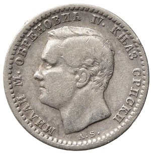 obverse: SERBIA. Milan Obrenovich IV (1868-1889). 50 Para 1875. Ag. KM#4. colpetto al bordo. qSPL