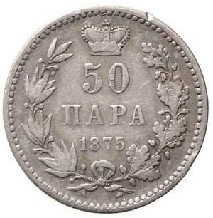 reverse: SERBIA. Milan Obrenovich IV (1868-1889). 50 Para 1875. Ag. KM#4. colpetto al bordo. qSPL