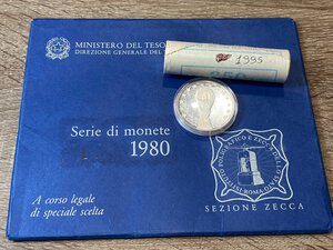 obverse: VARIE. Repubblica Italiana - Divisionale 1980, Rotolino 5 lire 1995, medaglia Mondiali di calcio Italia  90 in Argento. FDC