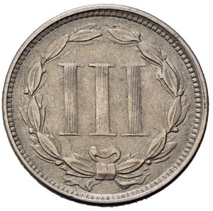 reverse: STATI UNITI. Nickel 3 Cents 1865. BB+