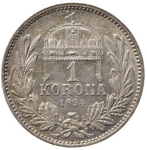 reverse: UNGHERIA. Francesco Giuseppe I (1848-1916). 1 Korona 1894. Ag. KM#484. FDC