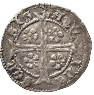 reverse: AQUILEIA. Antonio I Caetani (1395-1402). Denaro. Ag (0,71 g). Scudo - Croce ancorata accantonata da quattro rose a cinque petali. Bernardi 64; Keber 66. BB+