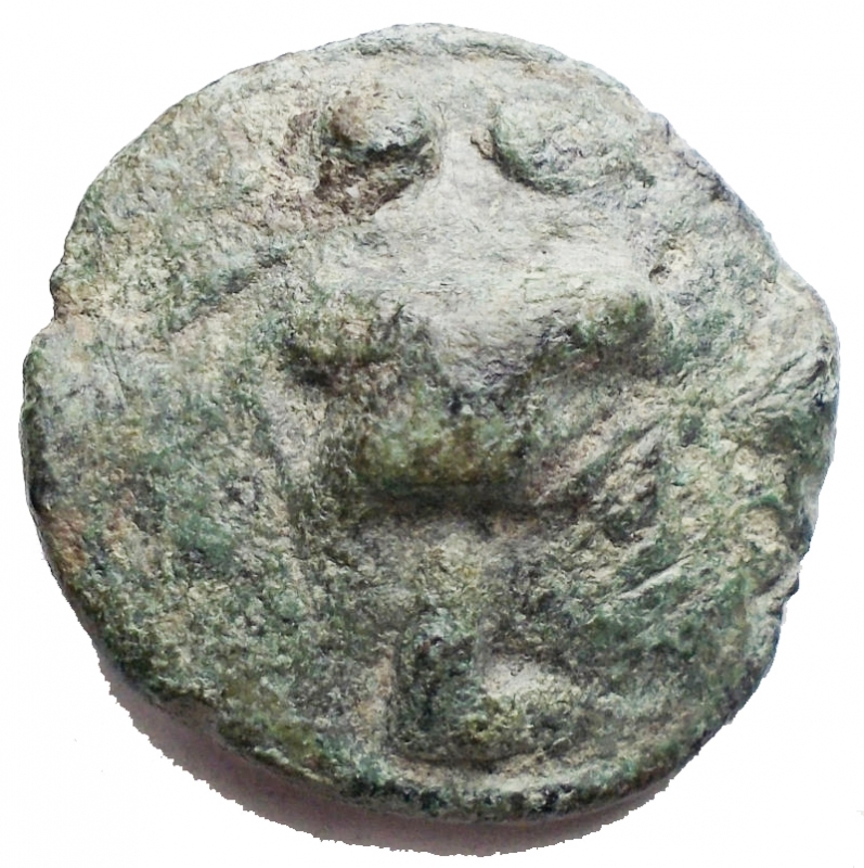 obverse: Mondo Greco - Apulia, Luceria. AE Cast Biunx, c. 217-212 BC. D/ Scallop shell. R/ Astragalos; above, two pellets; below, L. HN Italy 677 d; Vecchi ICC 348. AE. g. 16.3 mm. 25.00 Emerald green patina. About VF/VF.