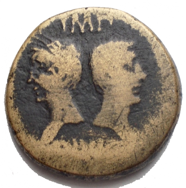 reverse: Impero Romano - Augusto e Agrippa. Nemausus (Nimes) 10-14 dC. Dupondio Ae. g 12,93. mm 25,4

