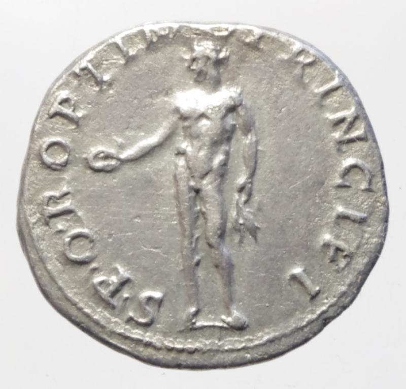 reverse: Impero romano . Traiano . 98-117 .Denario D/ Busto laur.drapp.a d. IMP.CAES.NER.TRAIANO OPTIMO AVG.GER.DAC. R/ Genio stante a s. con patera e spighe P.M.TR.P.COS.VI.P.P.S.P.Q.R. C.276. Peso 3,20 g. 19mm. BB+.