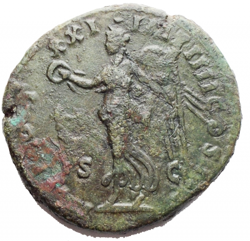 reverse: Impero Romano - Marco Aurelio. 161-180 d.C. Sesterzio. AE. r/ Vittoria alata a sn. gr 22,48. mm 31,6. BB. Patina verde