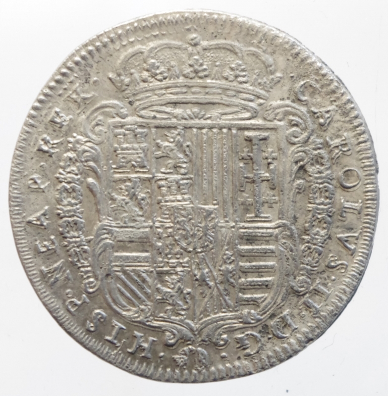obverse: Zecche Italiane. Napoli. Carlo II. Tar 1685. Peso 5,54 g. Diametro 26,04 mm. P.R. 12. qSPL.
