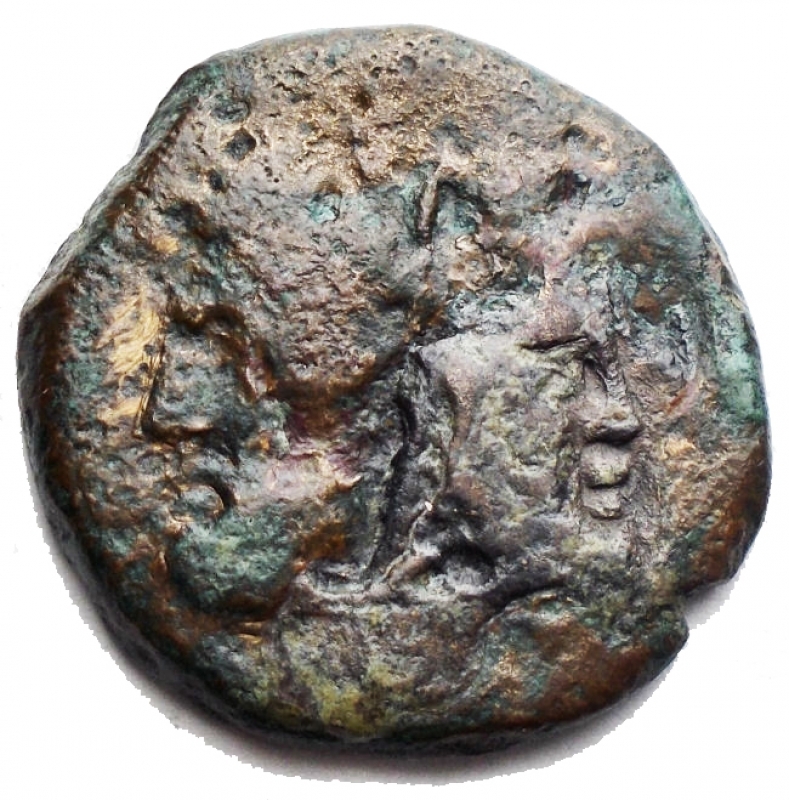 reverse: Mondo Greco - SICILY, Uncertain Roman mint. Circa 200-190 BC. Æ As (21.9 mm. 6,3 g). Laureate head of bearded Janus; I (mark of value) above / Monogram within wreath. BAR Issue 37; CNS 71 (Panormus); HGC 2, 1690. aVF