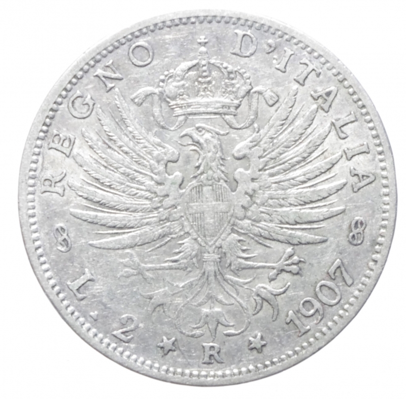 obverse: Casa Savoia. Vittorio Emanuele III. 1900-1943. 2 lire 1907. AG. Pag. 730. BB+\qSPL.Patina