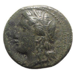 obverse: Sicily, Syracuse. Hiketas II (287-278 BC). Æ (21mm, 7.09g, 3h), c. 287-283. Wreathed head of Kore l. R/ Charioteer driving biga r. CNS II, 127 (Agathokles); HGC 2, 1446. VF - Good VF