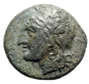 obverse: Sicily, Syracuse. Hiketas II (287-278 BC). Æ (25mm, 9.08g, 9h), c. 283-279. Laureate head of Zeus Hellanios l. R/ Eagle standing l. on thunderbolt. CNS II, 154-5; SNG ANS 782-3; HGC 2, 1448. Green patina, VF